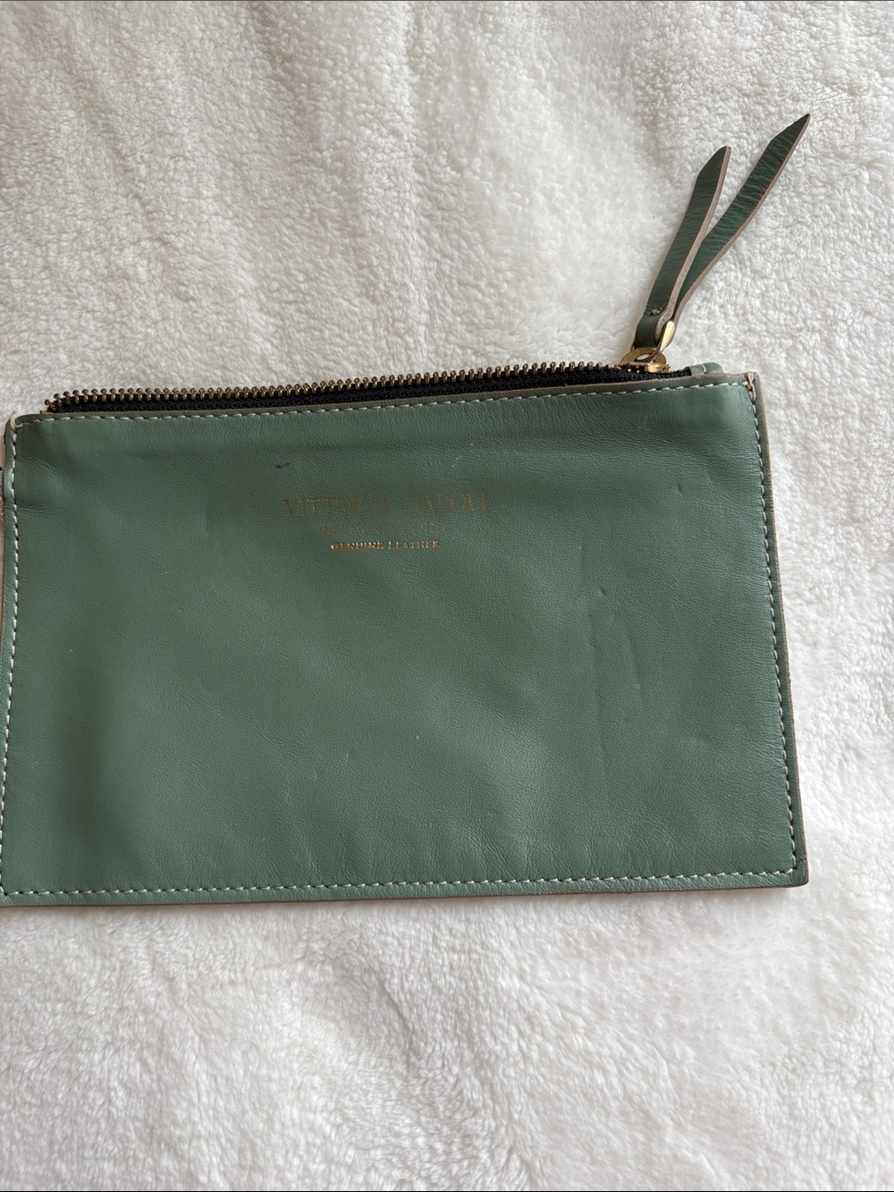 Mint Green Leather Zip Pouch - Women Mini Bag